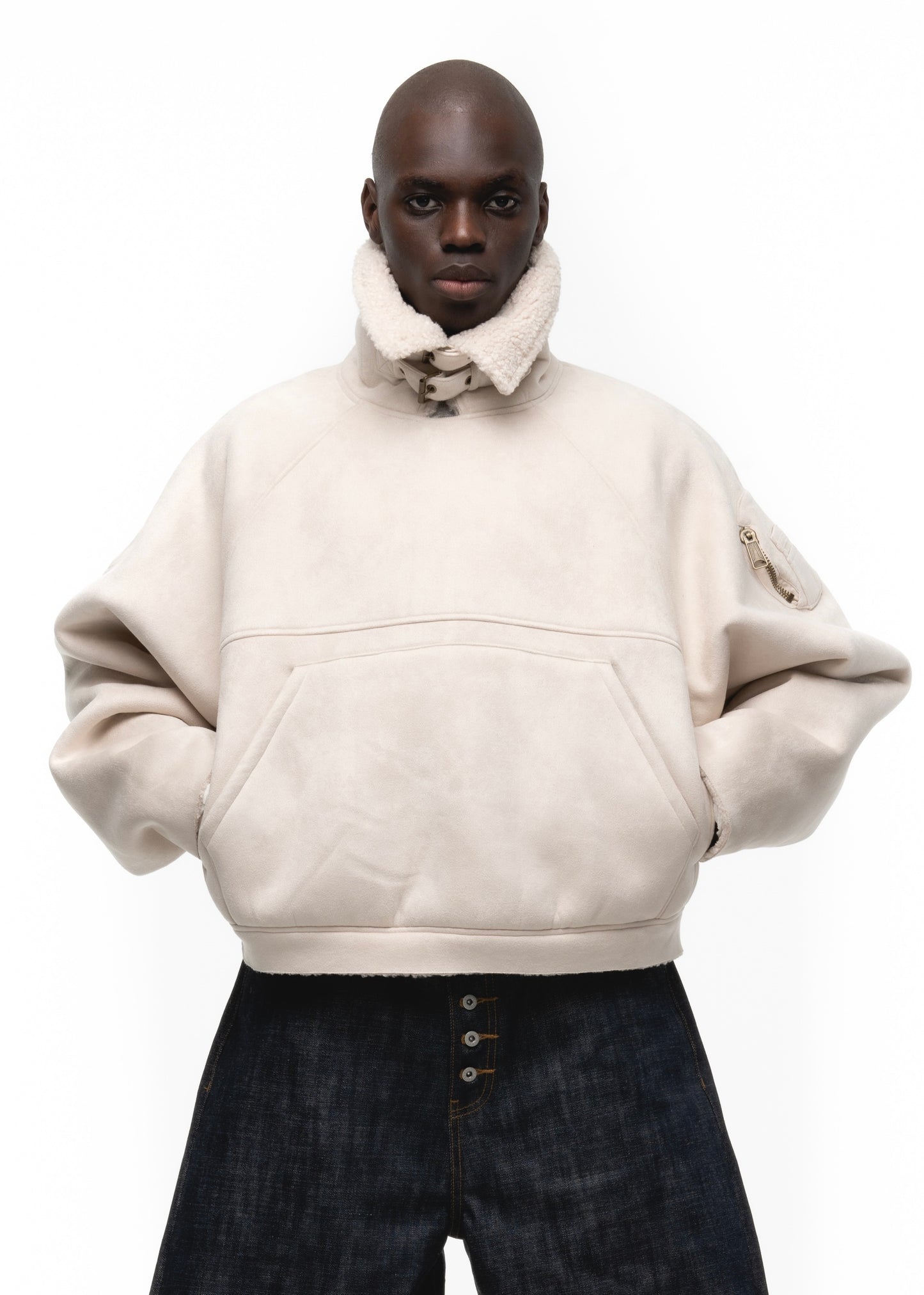 HEAVY FLIGHT SHEARLING HOODIE WHITE