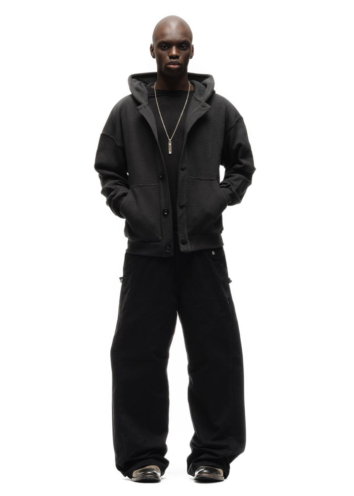 BUTTON KNIT COTTON JACKET BLACK
