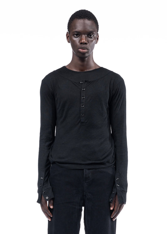 DOUBLE-LAYERED BUTTON ORGANIC COTTON SHIRT BLACK
