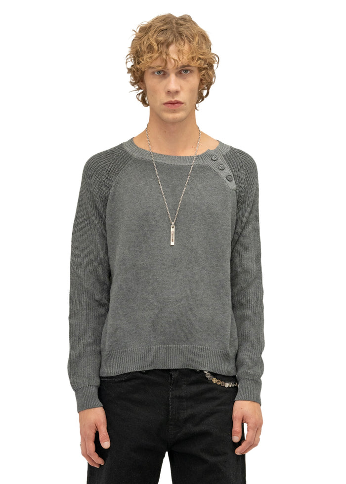BUTTON KNIT CREWNECK GREY