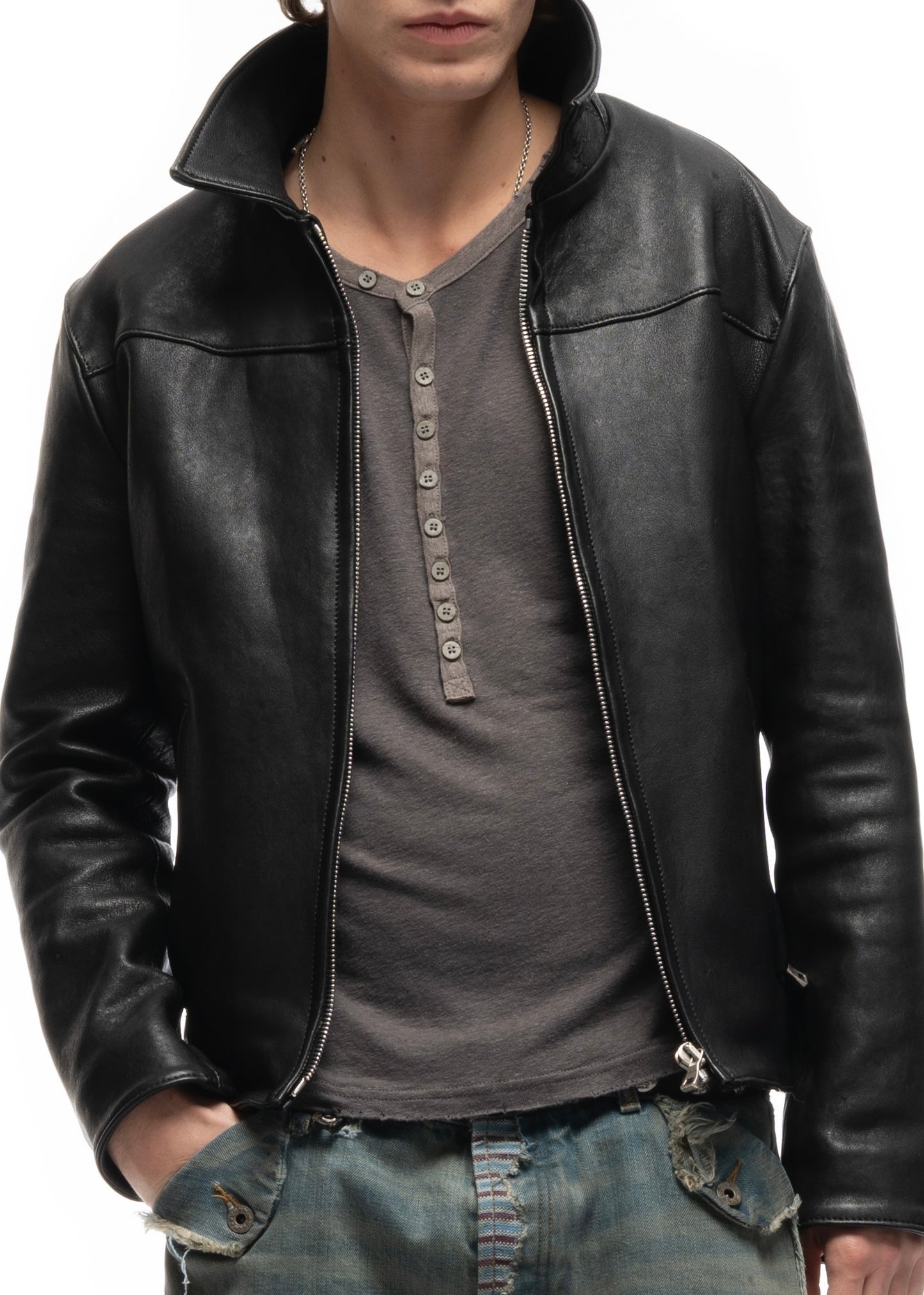 MESSAGE BUTTON UP T-SHIRT STEEL GREY