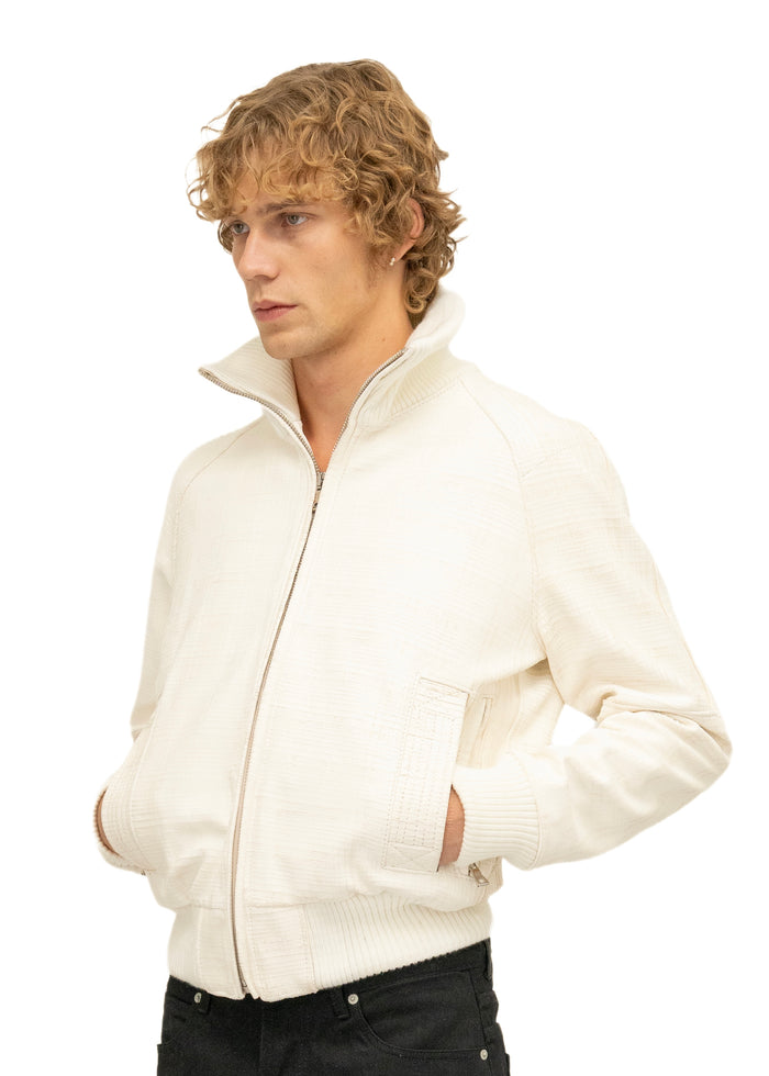 DUST ONE CUT GRID SCORED LEATHER JACKET
