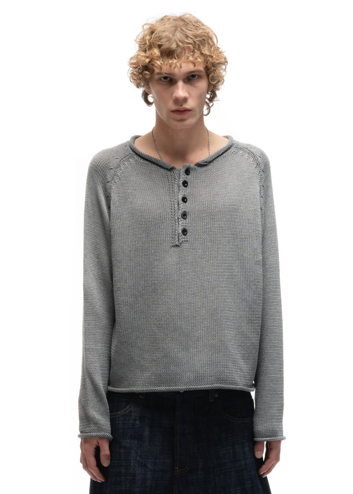 BUTTON KNIT SWEATER GREY