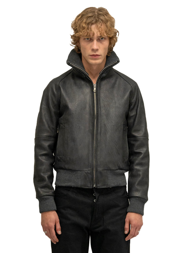DUST ONE CUT LEATHER JACKET BLACK