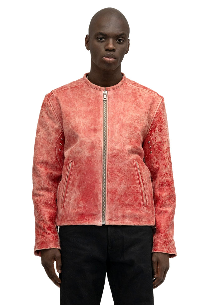 RED RACER CUT LEATHER JACKET