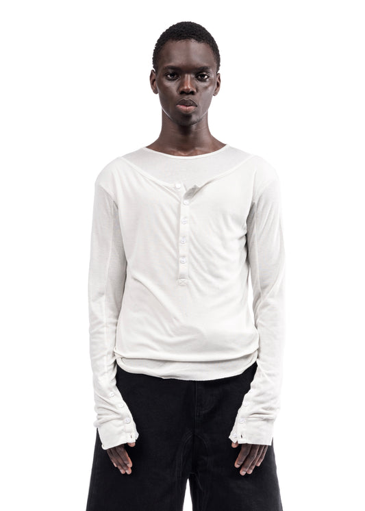 DOUBLE-LAYERED BUTTON ORGANIC COTTON SHIRT WHITE
