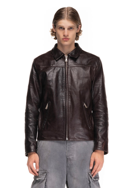 BIKER ONE CUT LEATHTER DARK BROWN