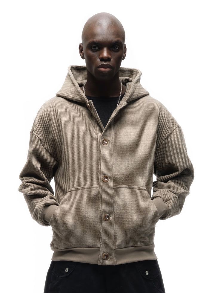 BUTTON KNIT COTTON JACKET LIGHT GREY/GREEN