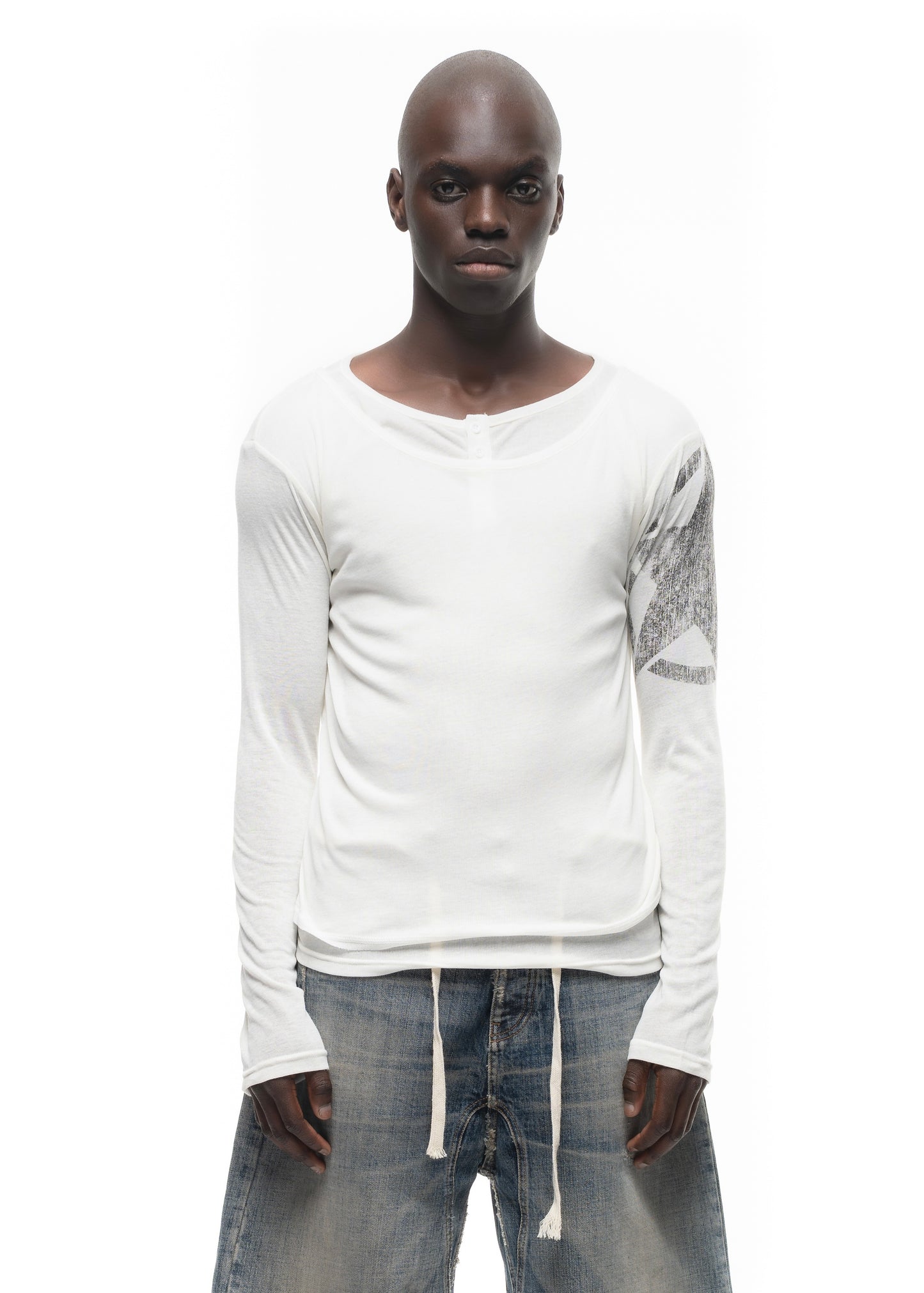STAR SLEEVE DOUBLE-LAYERED BUTTON LONGSLEEVE WHITE