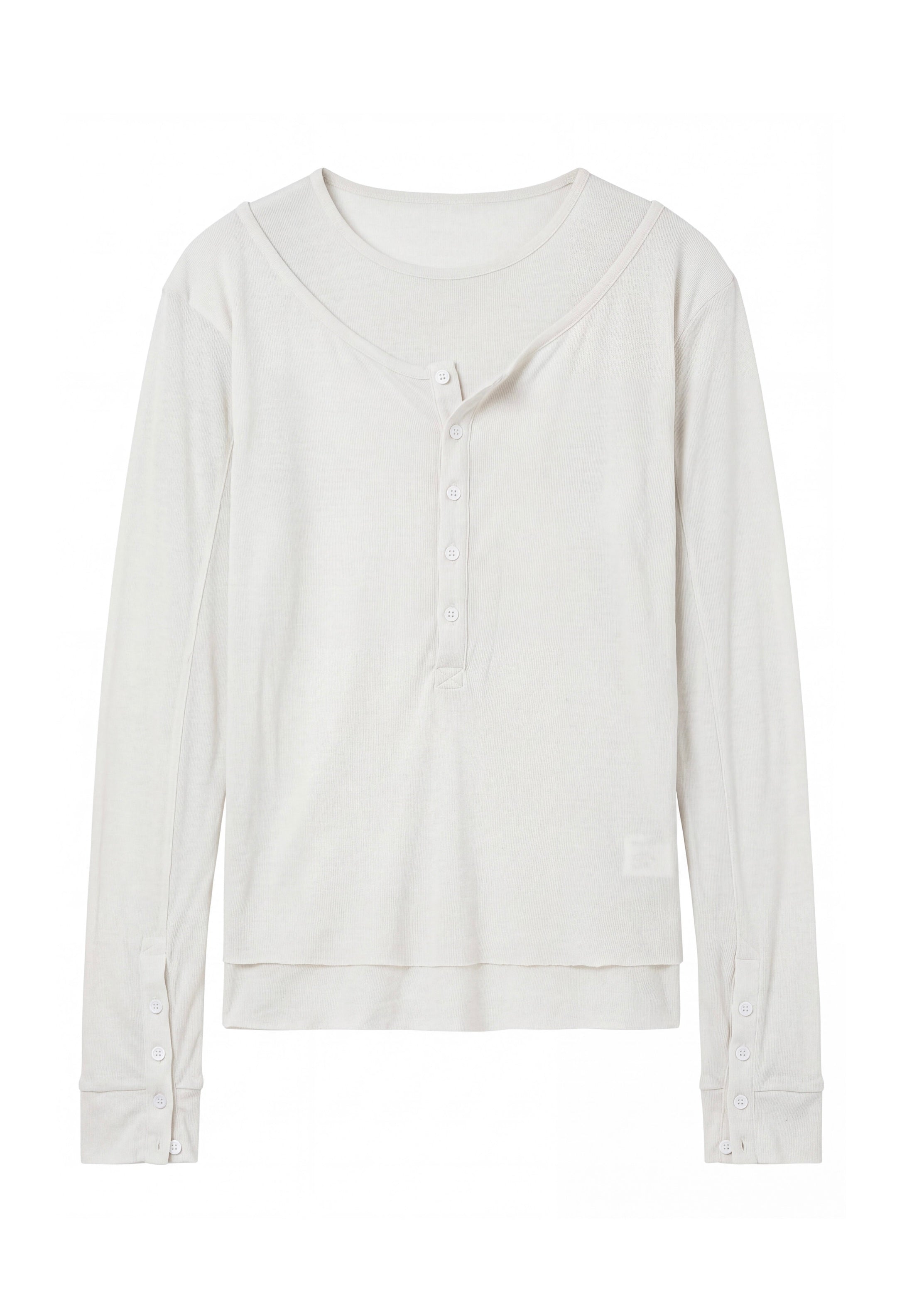 DOUBLE-LAYERED BUTTON ORGANIC COTTON LONGSLEEVE WHITE – NO/FAITH