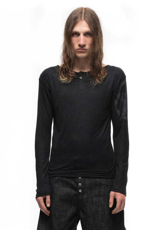 STAR SLEEVE DOUBLE-LAYERED BUTTON LONGSLEEVE BLACK