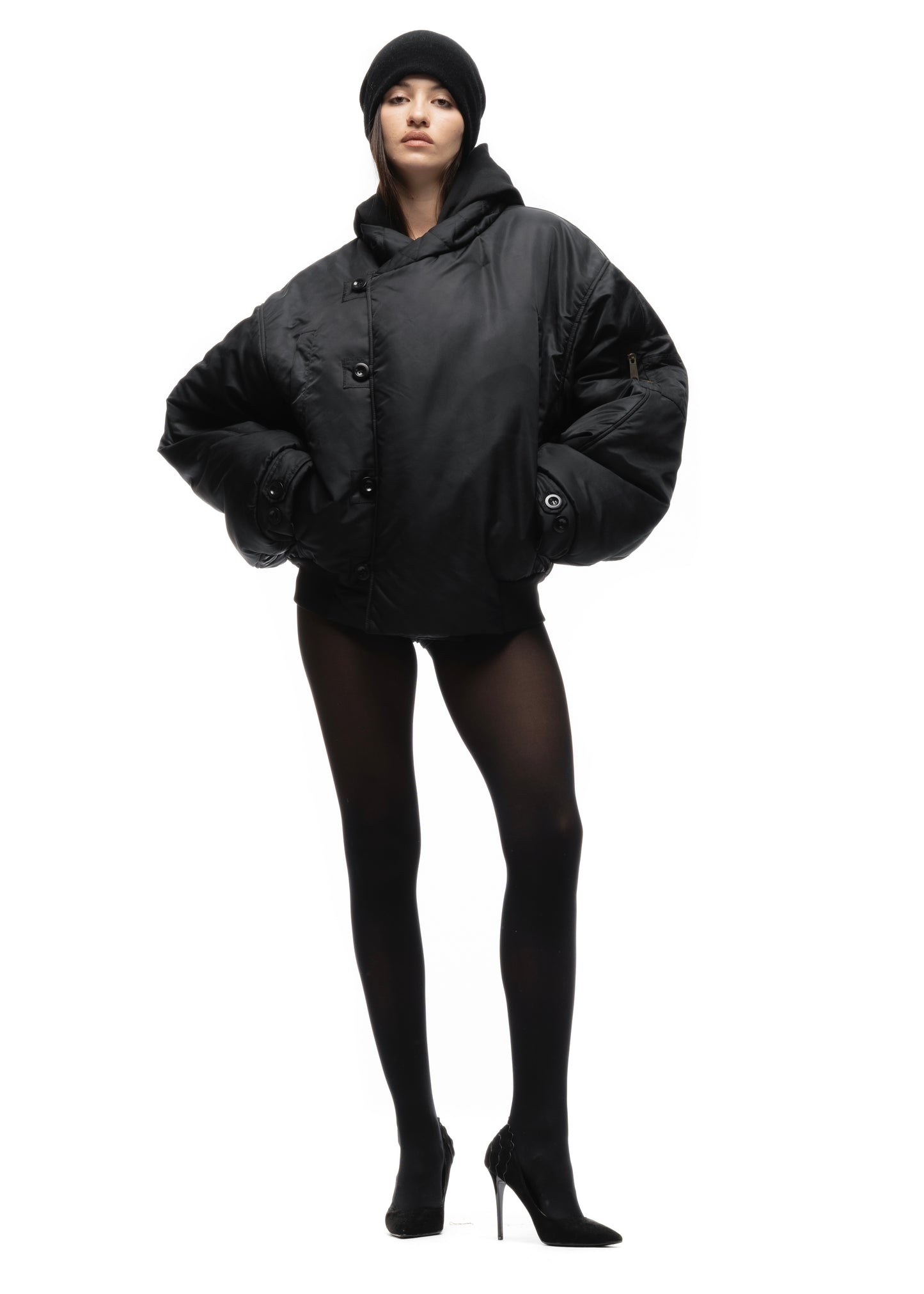 FENCING WAFFLE BOMBER JACKET BLACK FEMALE