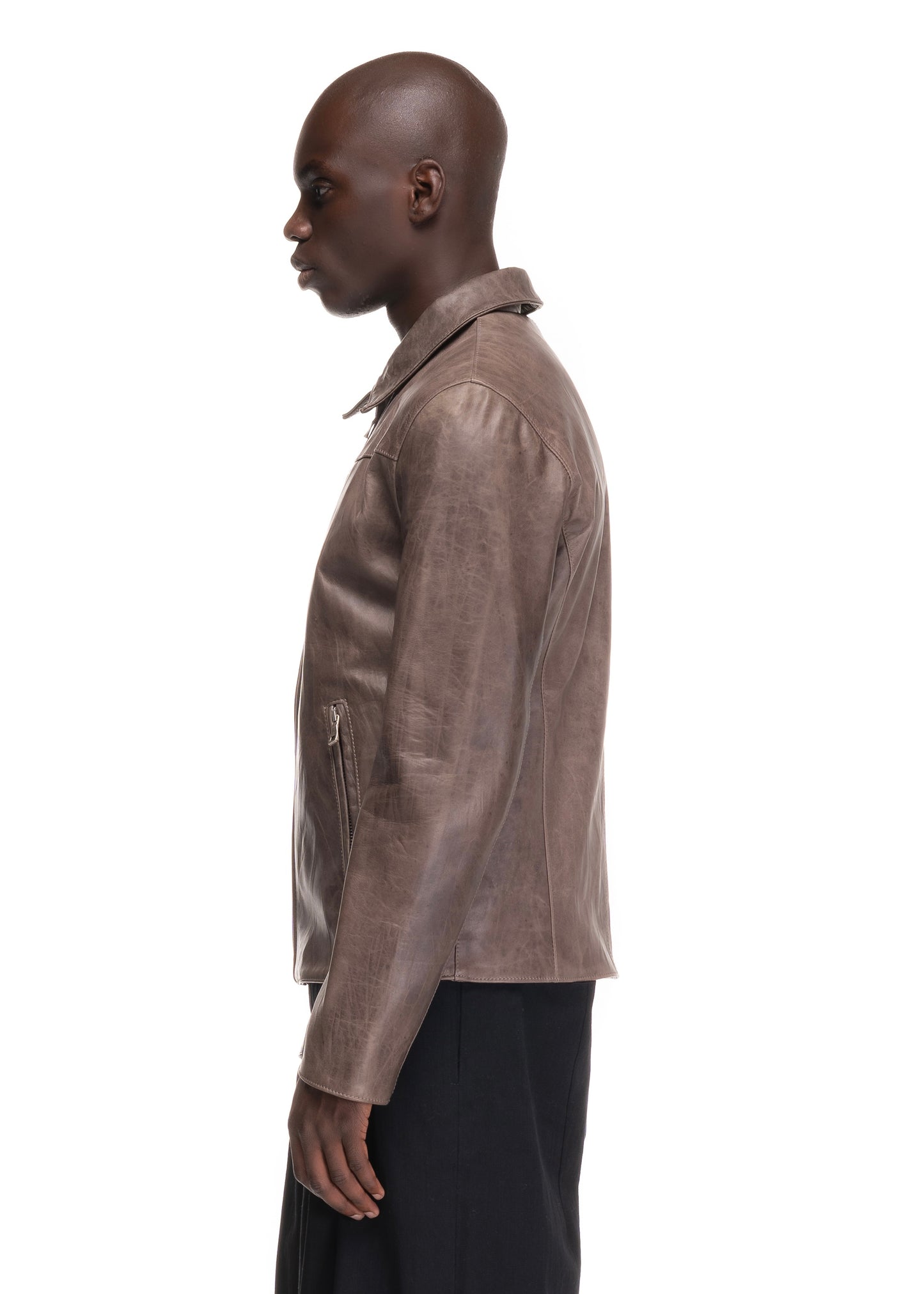 BASIC CUT LEATHER JACKET LIGHT BROWN 003