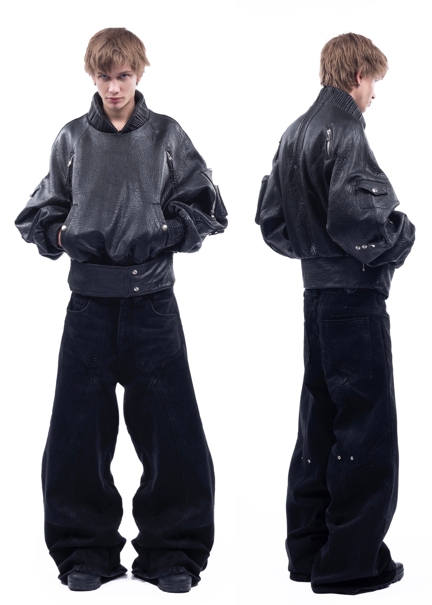 PULL OVER CONCRETE LEATHER BOMBER