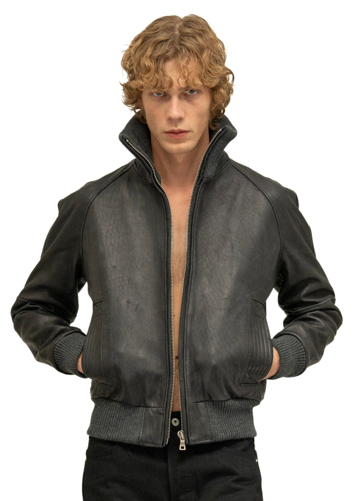 DUST ONE CUT LEATHER JACKET BLACK