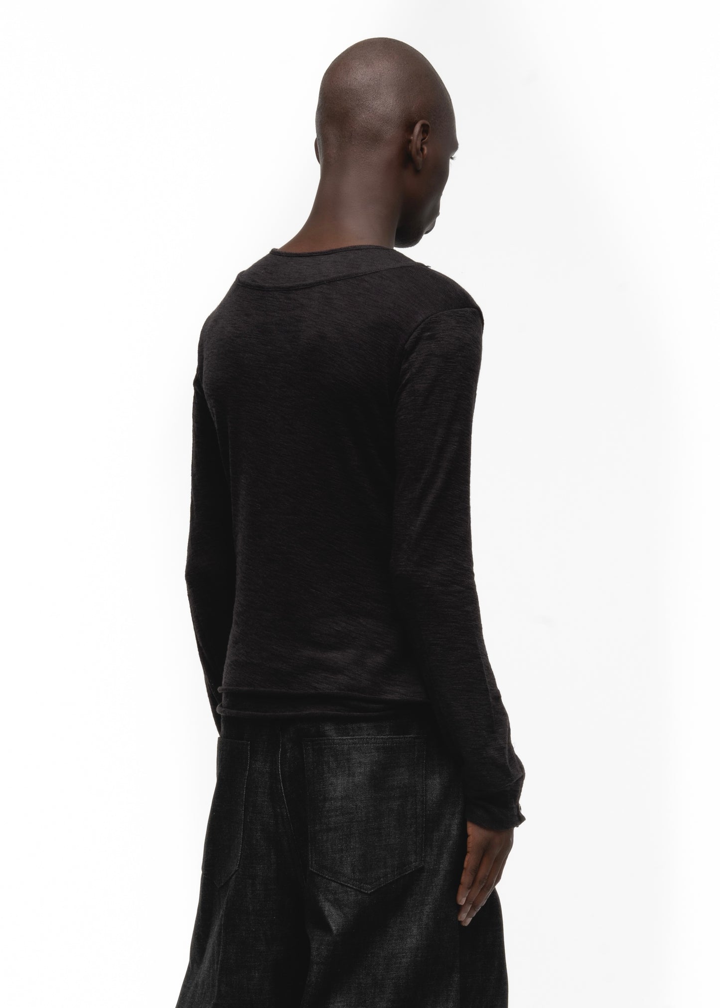 JAPANESE DOUBLE-LAYERED BUTTON LONGSLEEVE BLACK
