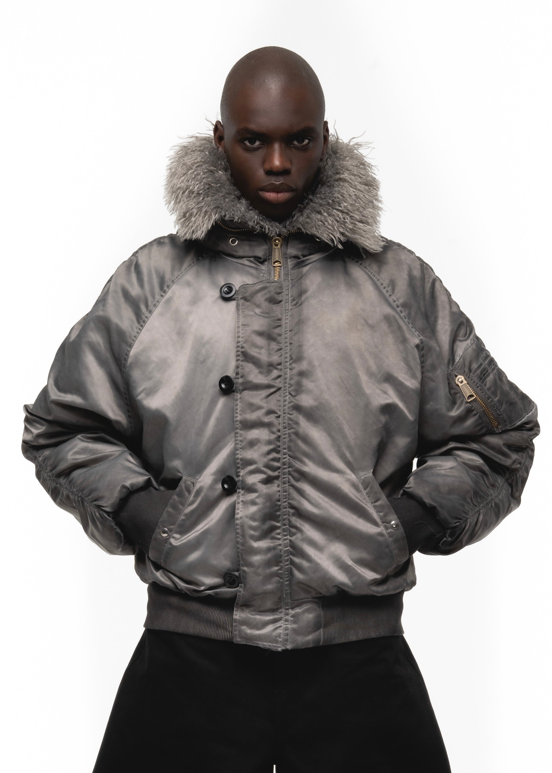 ASTRO FUR BOMBER JACKET GREY1