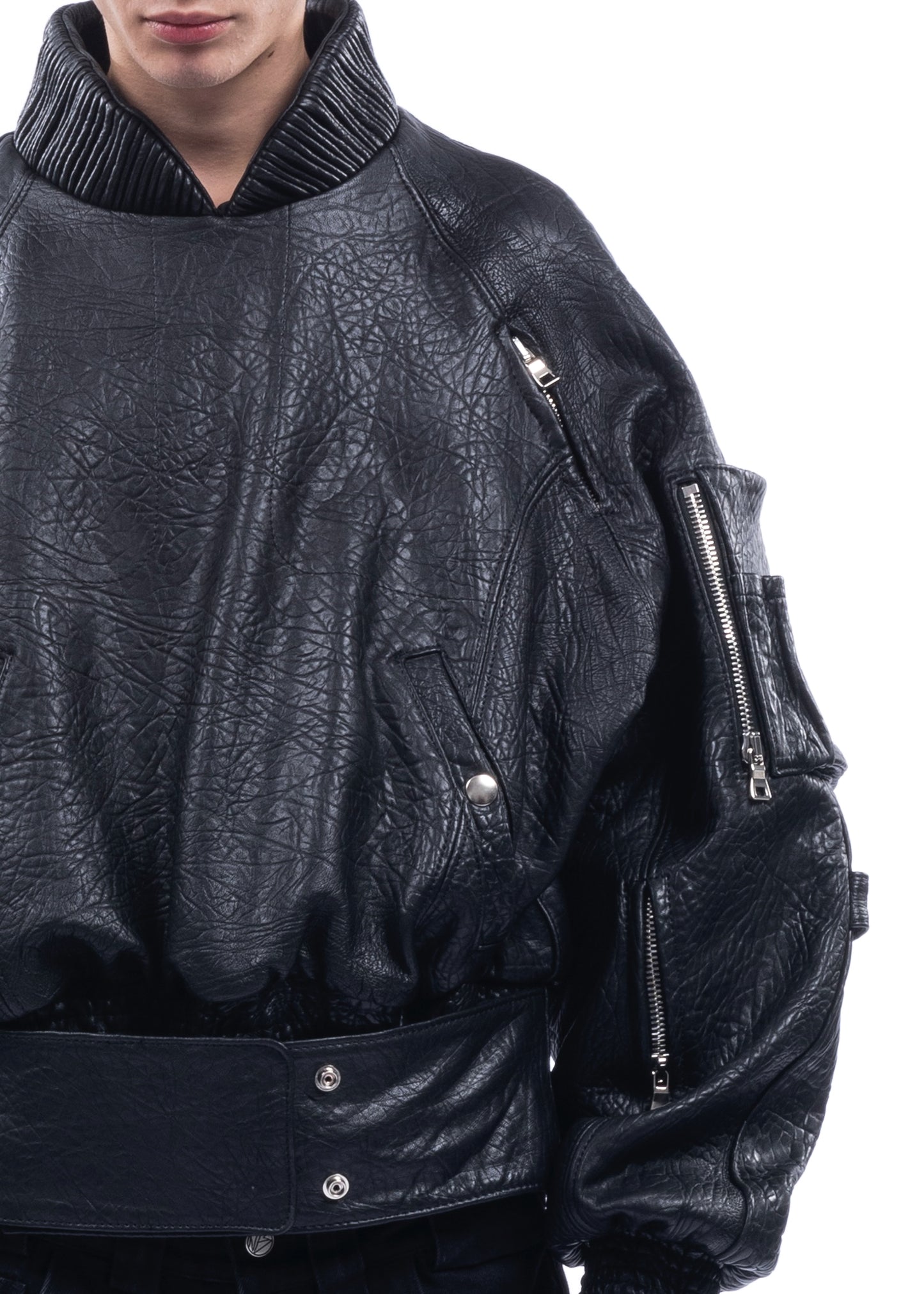 PULL OVER CONCRETE LEATHER BOMBER
