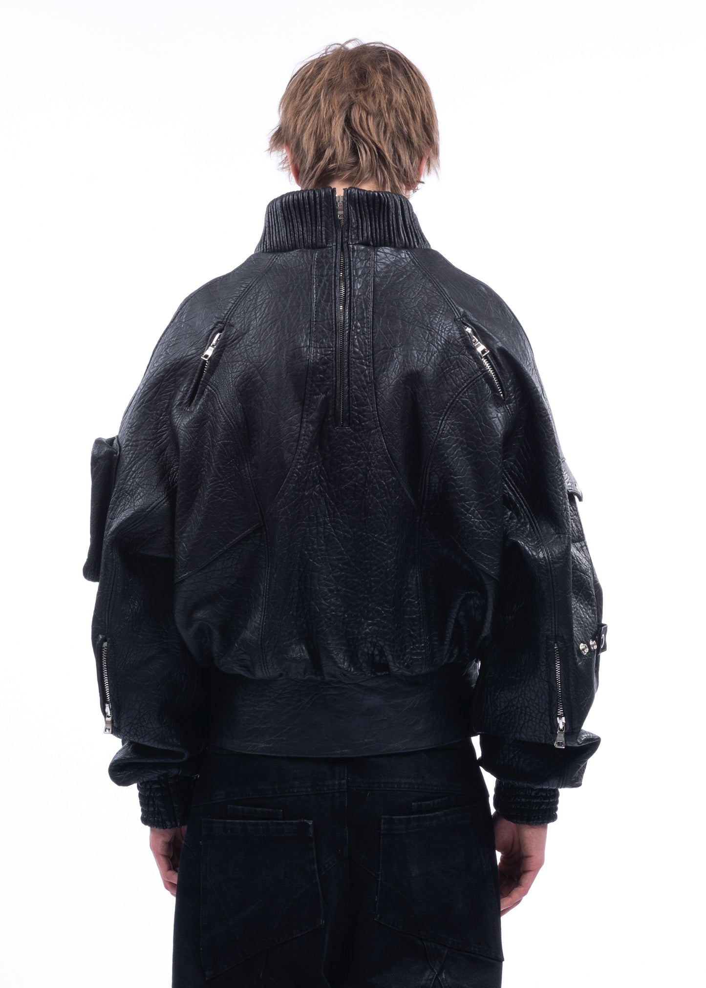 PULL OVER CONCRETE LEATHER BOMBER