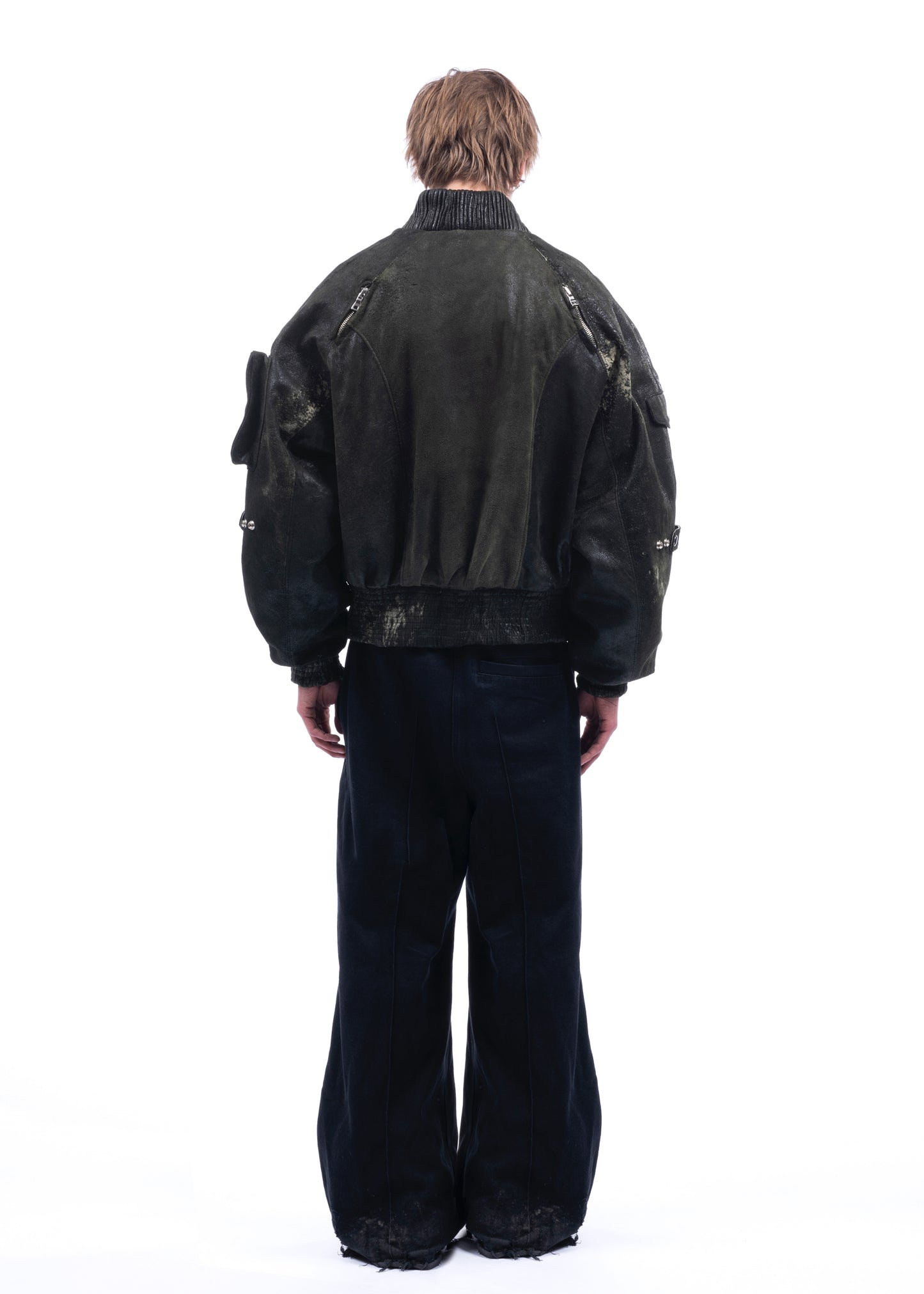 USED GREEN LEATHER BOMBER