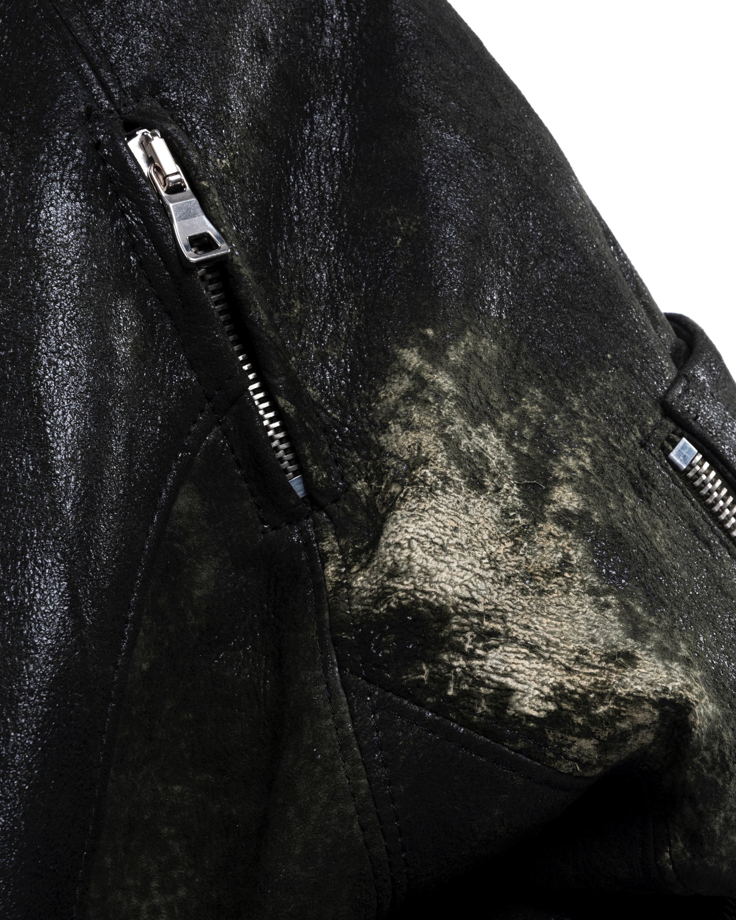 USED GREEN LEATHER BOMBER