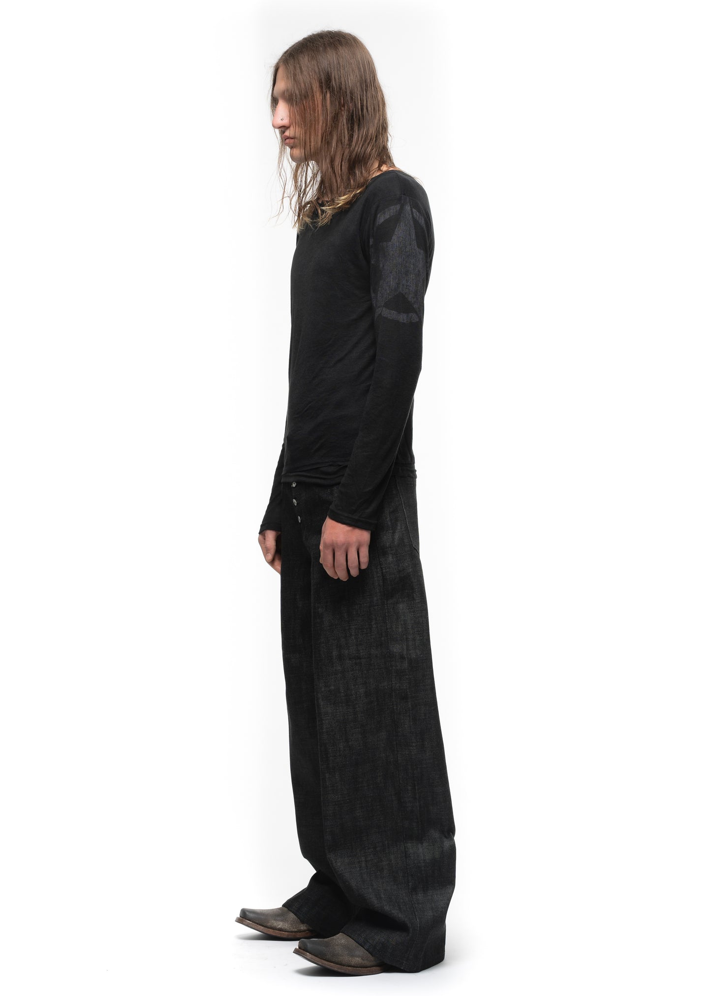 STAR SLEEVE DOUBLE-LAYERED BUTTON LONGSLEEVE BLACK