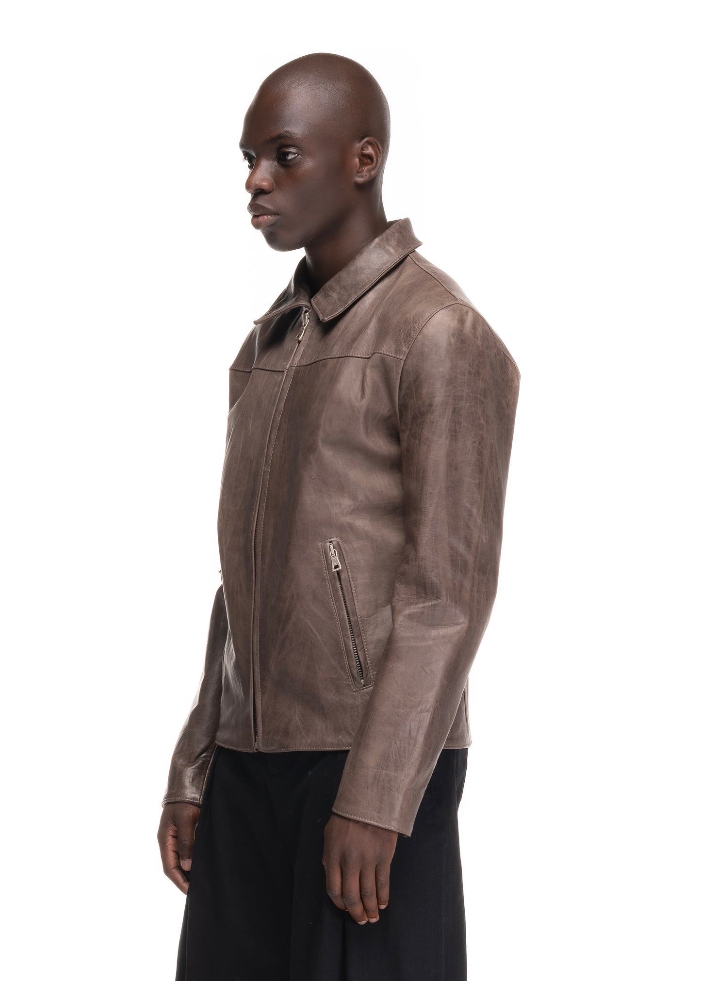 BASIC CUT LEATHER JACKET LIGHT BROWN 003