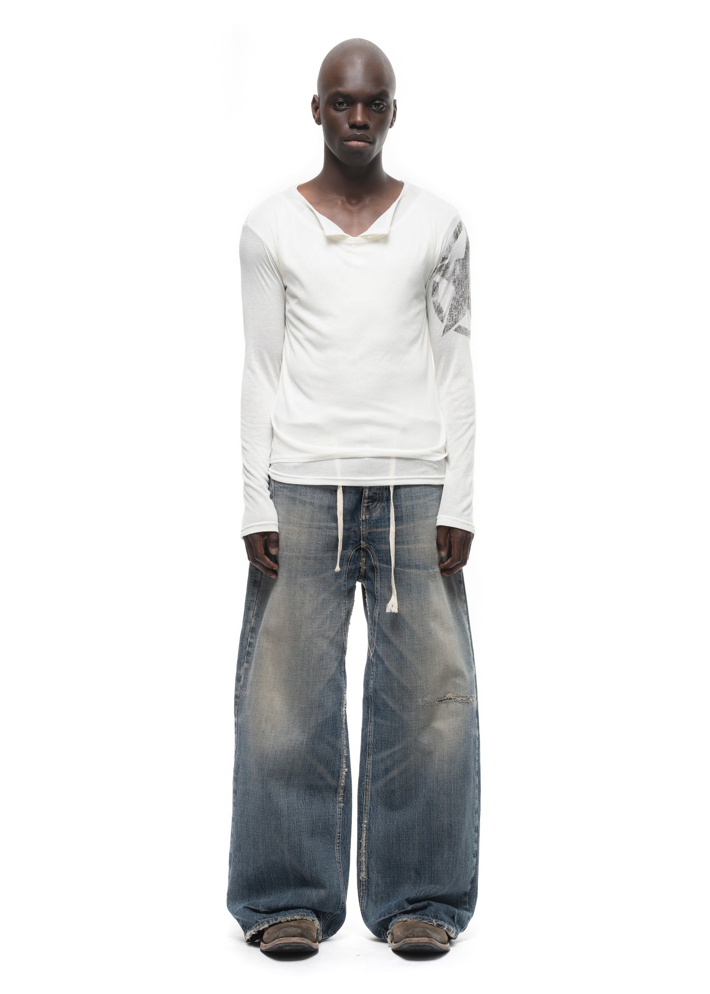 STAR SLEEVE DOUBLE-LAYERED BUTTON LONGSLEEVE WHITE