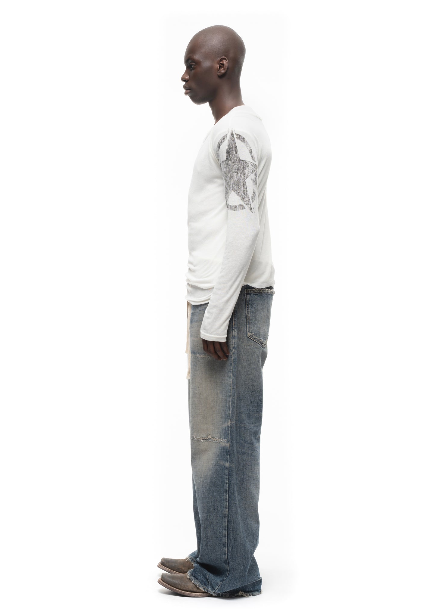STAR SLEEVE DOUBLE-LAYERED BUTTON LONGSLEEVE WHITE