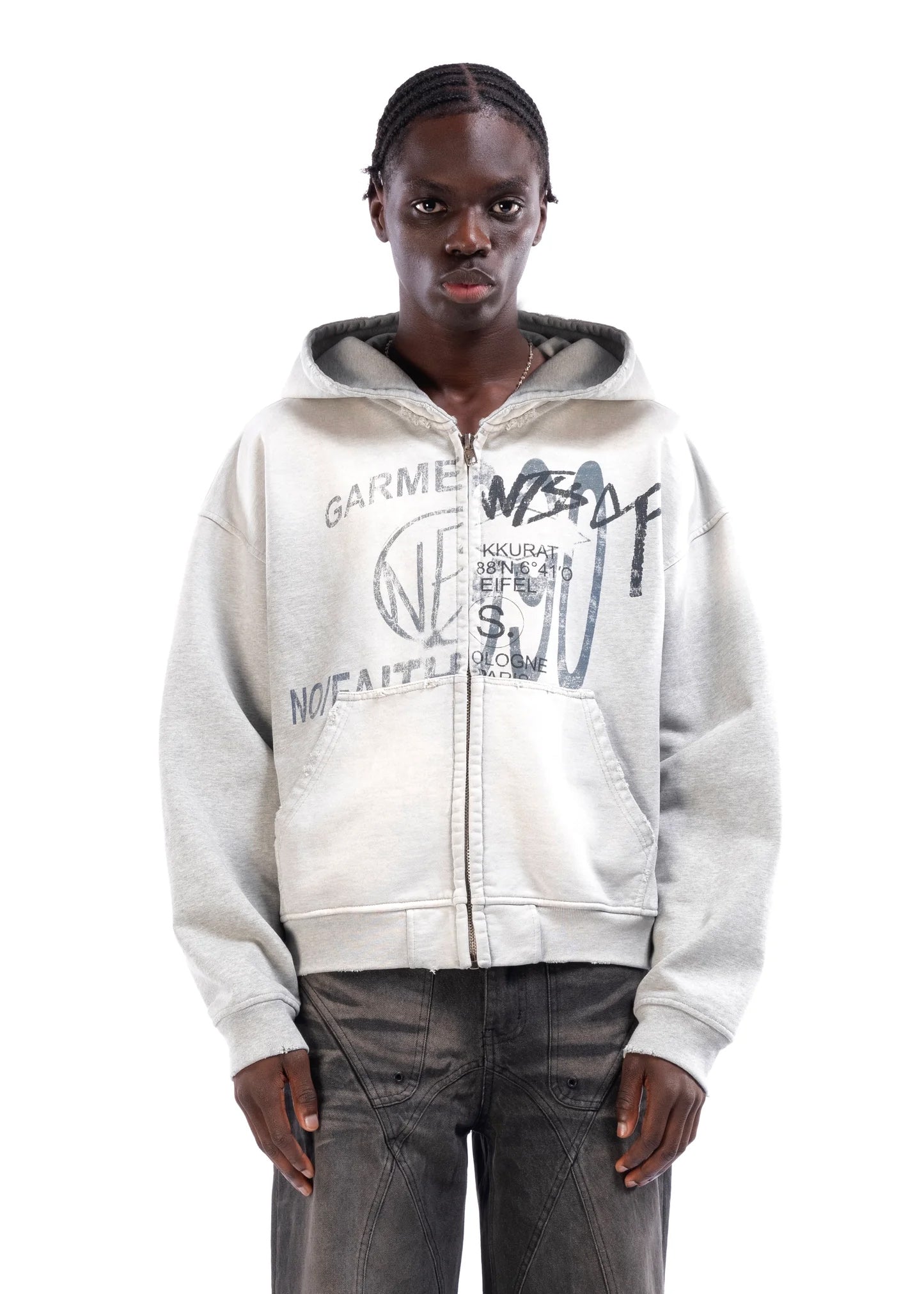 SPLIT ZIP JACKET SUN FADED USED GREY – NO/FAITH STUDIOS