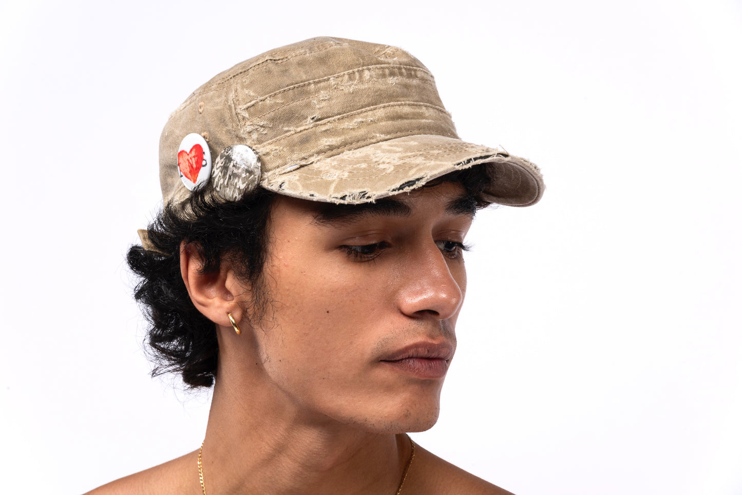 USED BEIGE BUTTON LOGO CAP