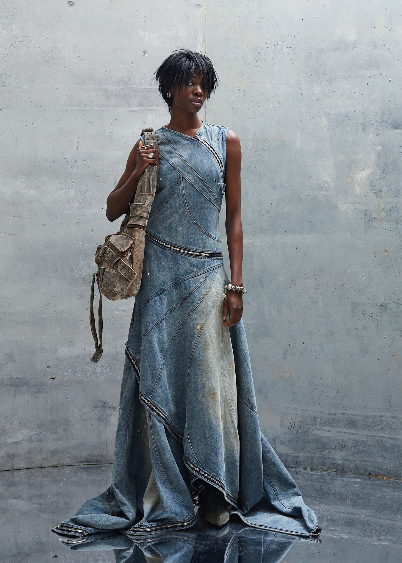 WAVE DENIM VINTAGE DIRTY BLUE DRESS