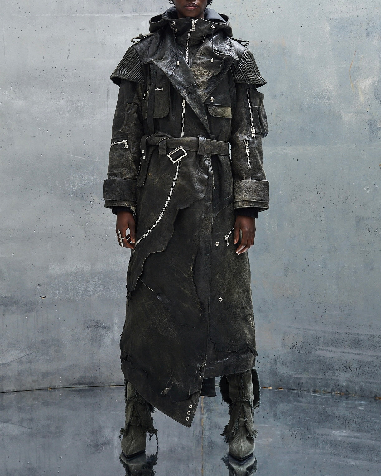 NFS ASTRO USED LEATHER DENIM COAT UNISEX