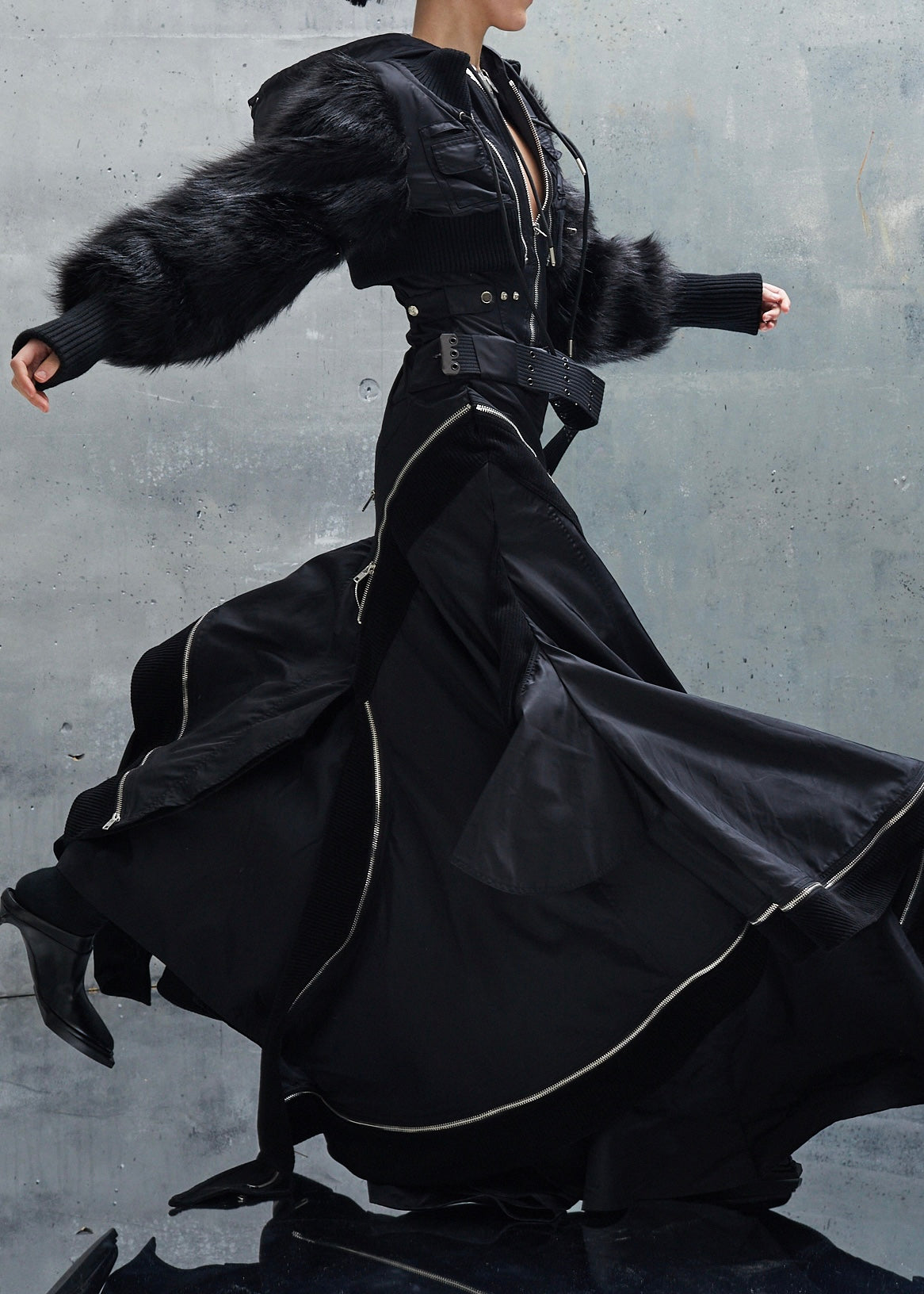 BOMBERJACKET FUR NYLON DRESS