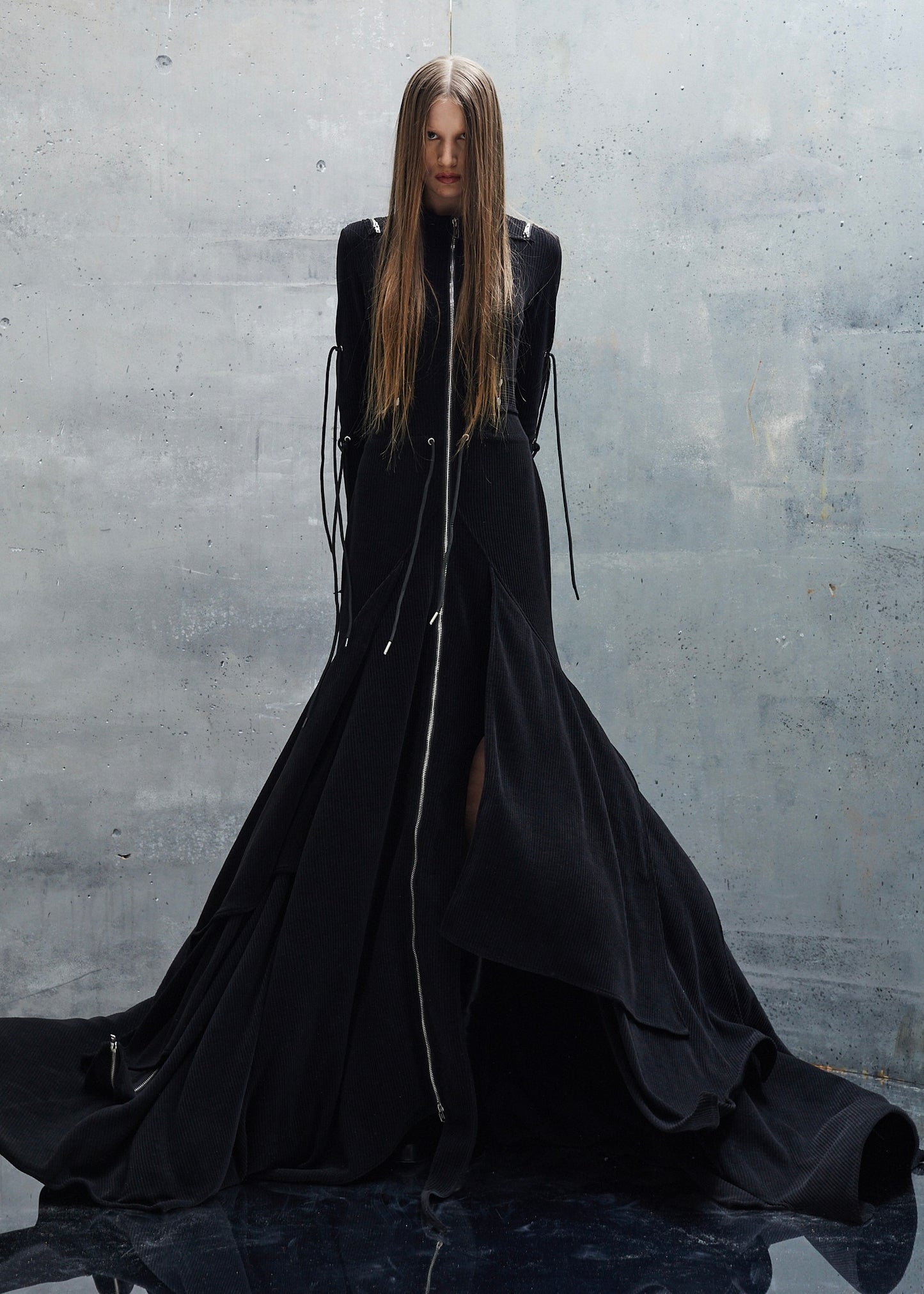 DRAWSTRING LAYERING DRESS BLACK