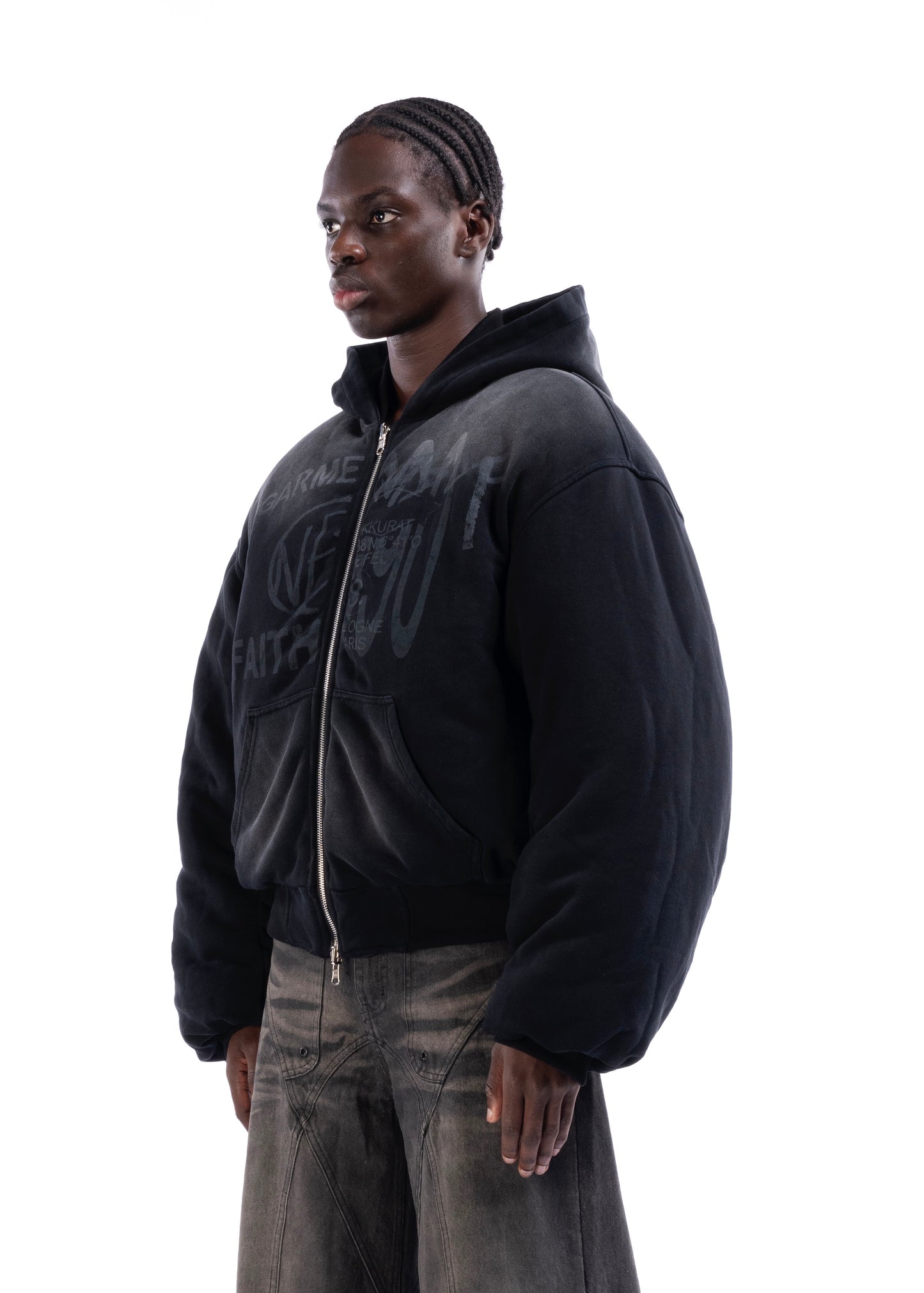 REVERSIBLE HOOD BOMBER JACKET BLACK