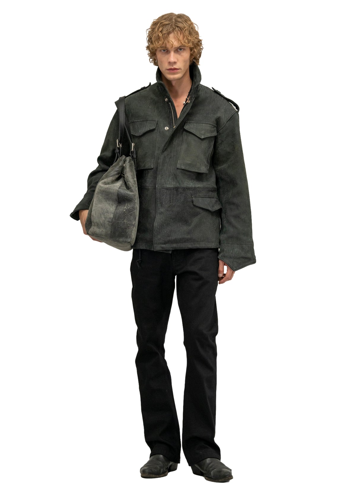 LEATHER FIELD PARKA BLACK
