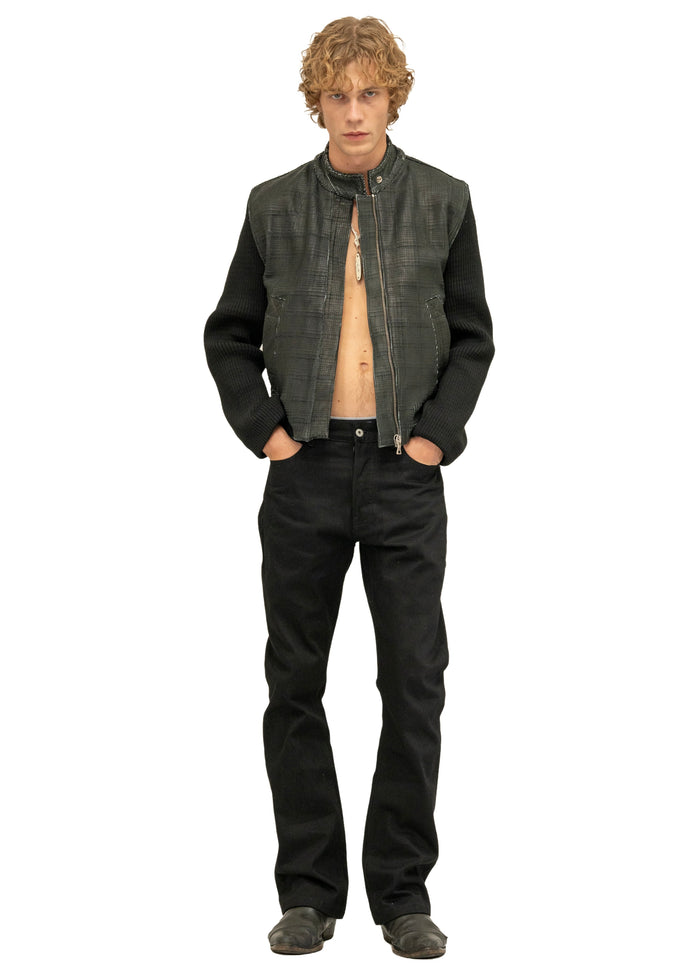 DRIVER GRID SCORED LEATHER JACKET