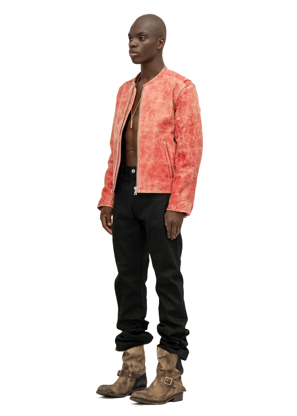 RED RACER CUT LEATHER JACKET