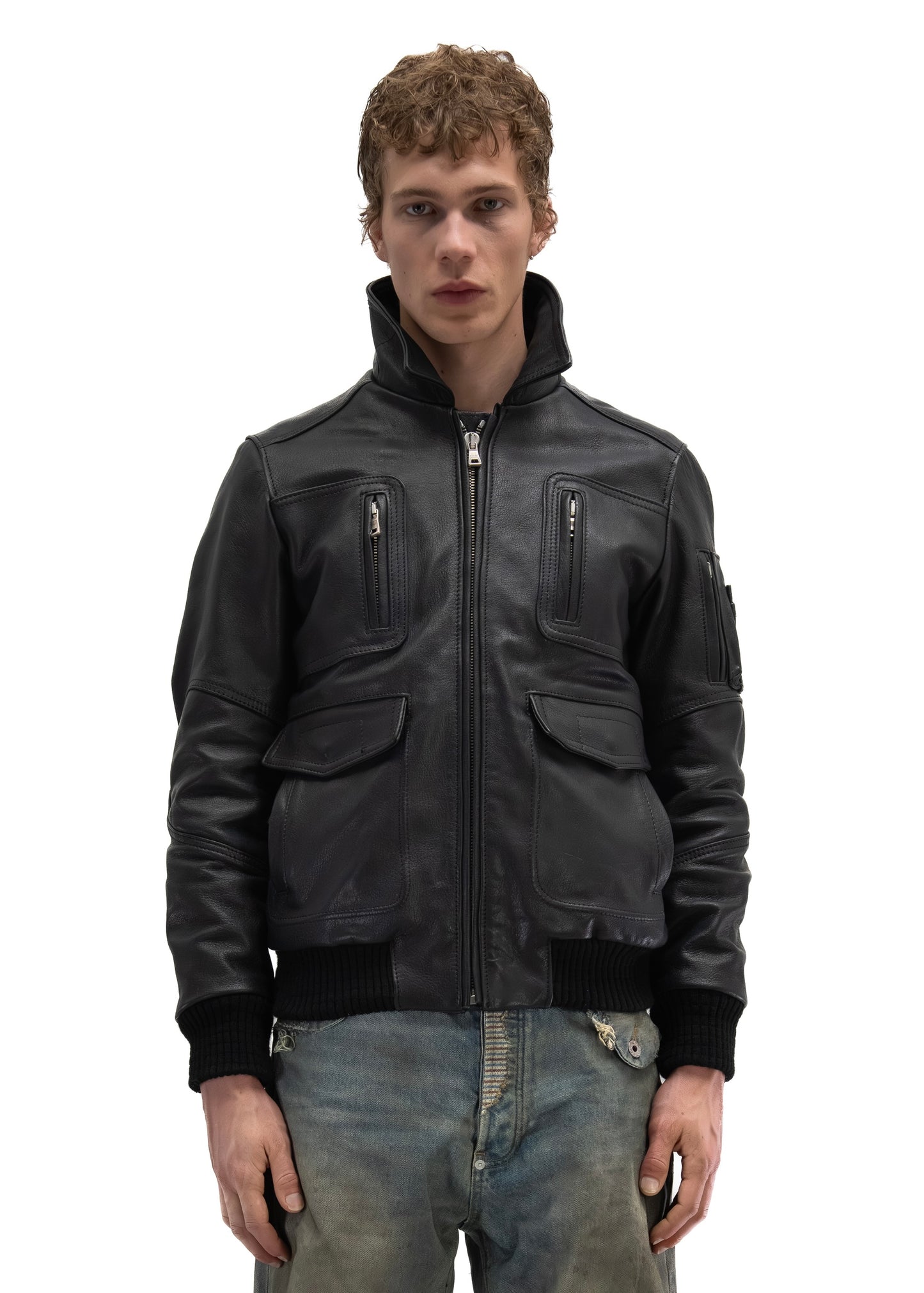 AVIATOR FUR LEATHER JACKET BLACK