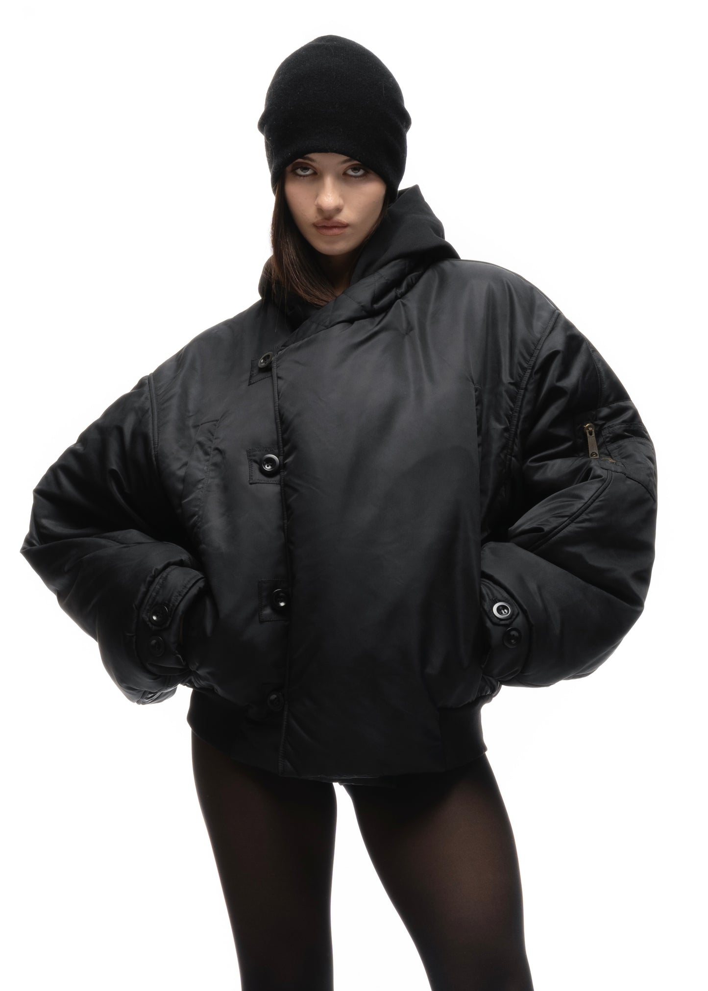 FENCING WAFFLE BOMBER JACKET BLACK FEMALE