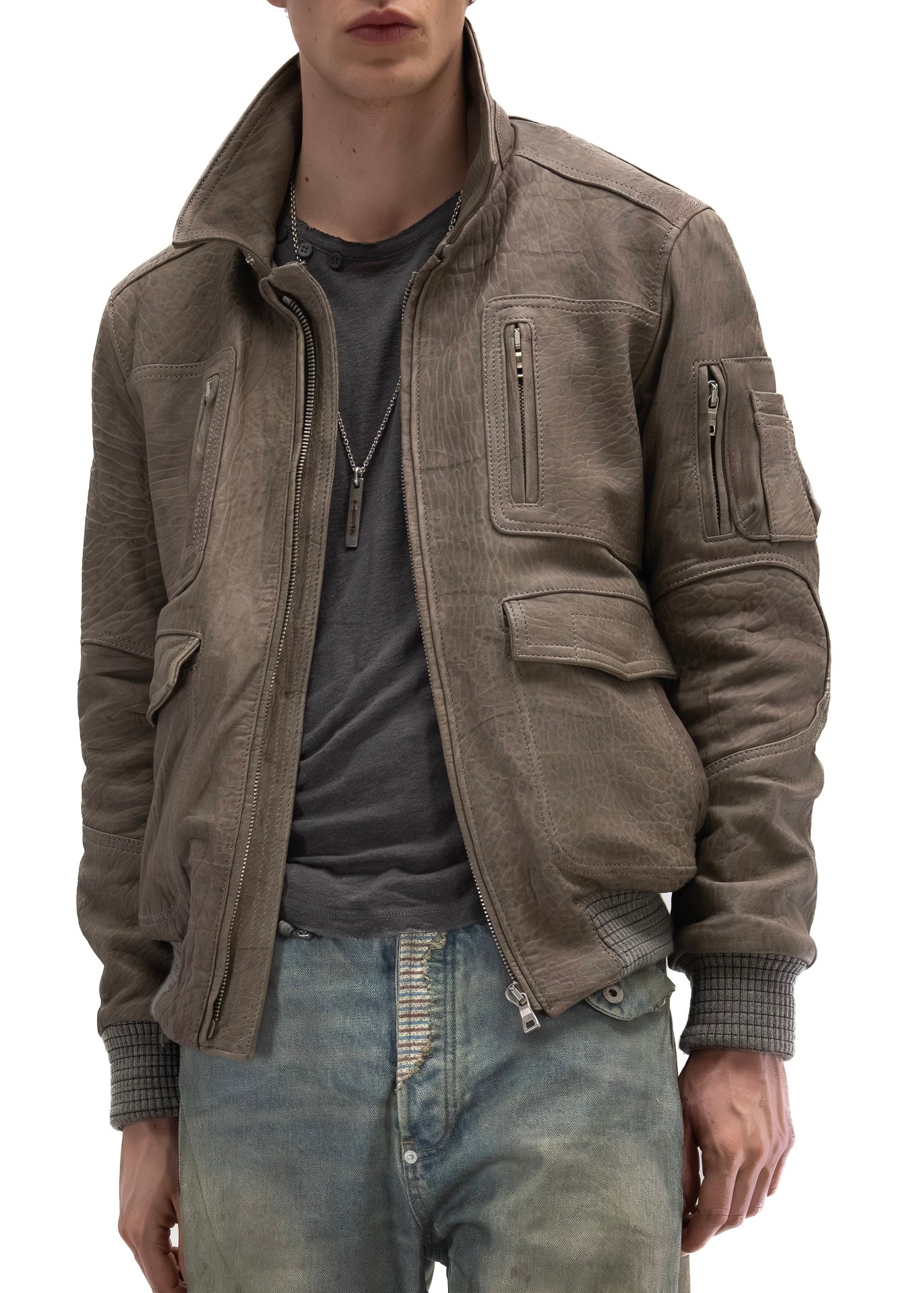 AVIATOR FUR LEATHER JACKET GREY