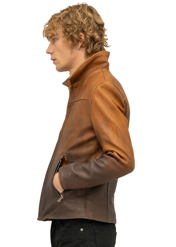 FADED BIKER ONE CUT LEATHER JACKET