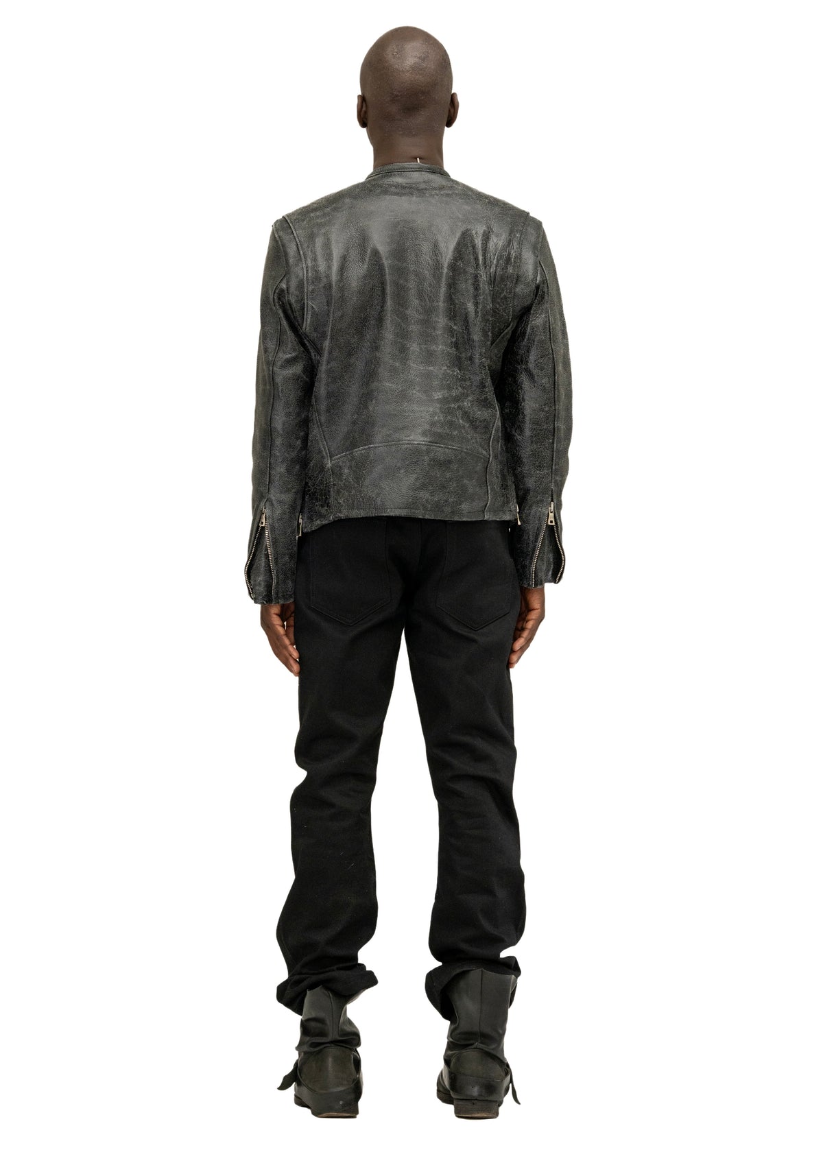 CRACKED BLACK RACER CUT LEATHER JACKET