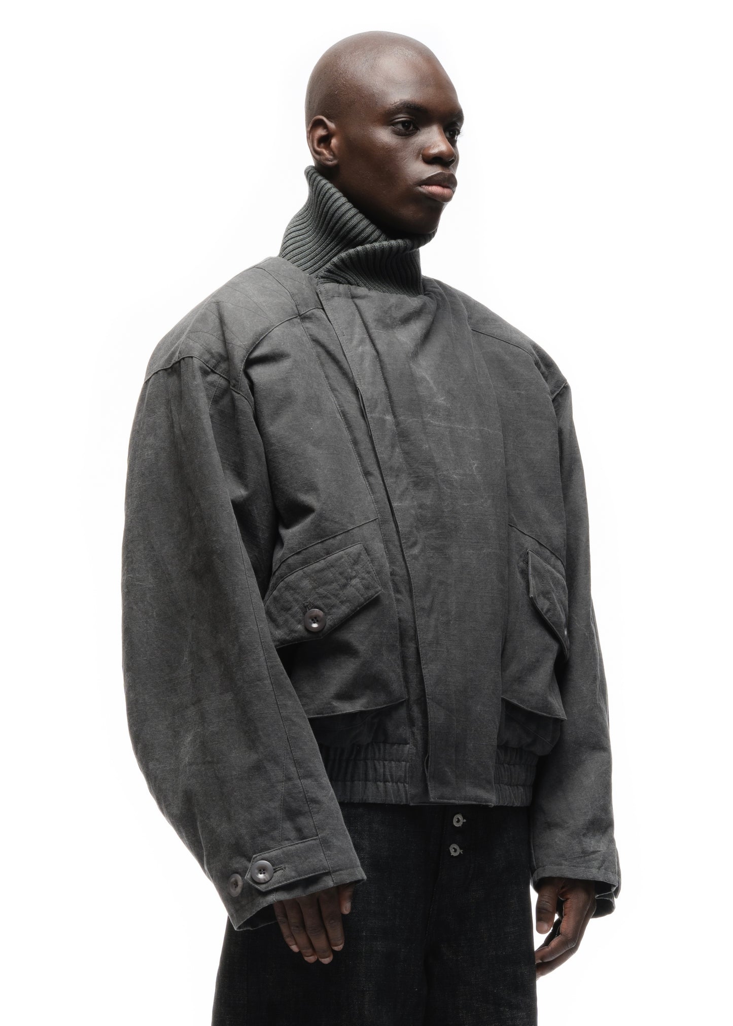 JAPANESE FLIGHT PADDED BOMBER JACKET STRUCTURED GREY