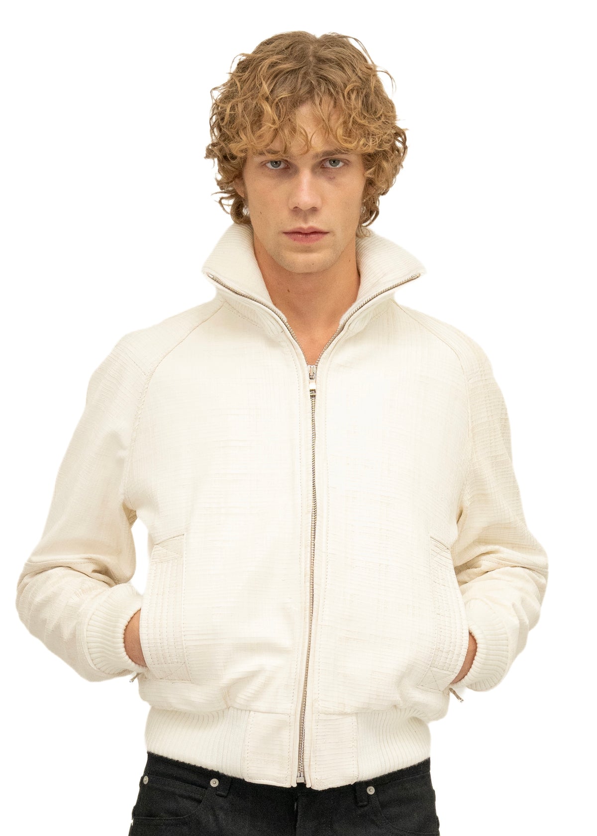 DUST ONE CUT GRID SCORED LEATHER JACKET