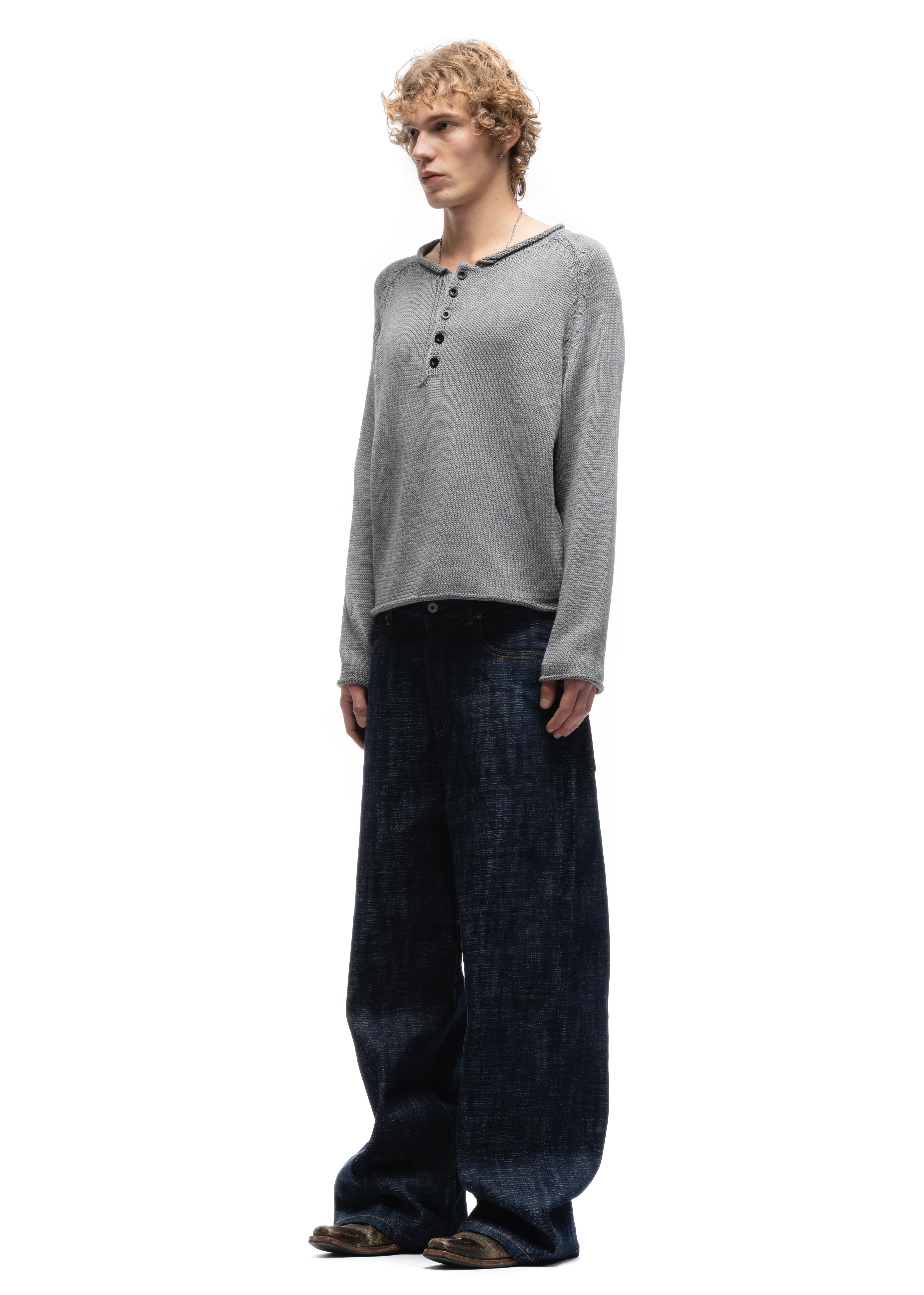 【NO/FAITH STUDIOS】BUTTON KNIT SWEATER 1 BUTTON KNIT SWEATER GREY – NO/FAITH STUDIOS