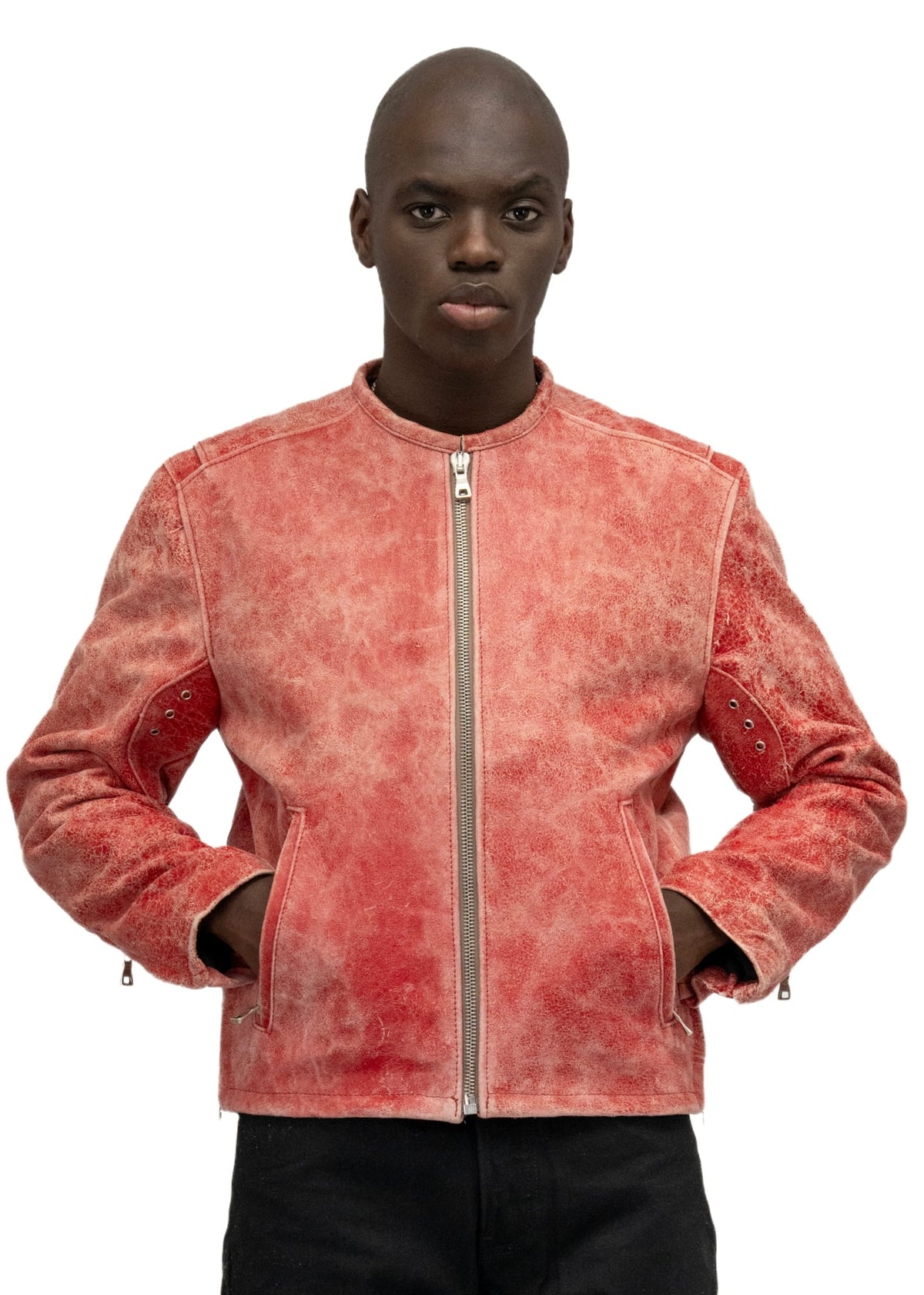 RED RACER CUT LEATHER JACKET