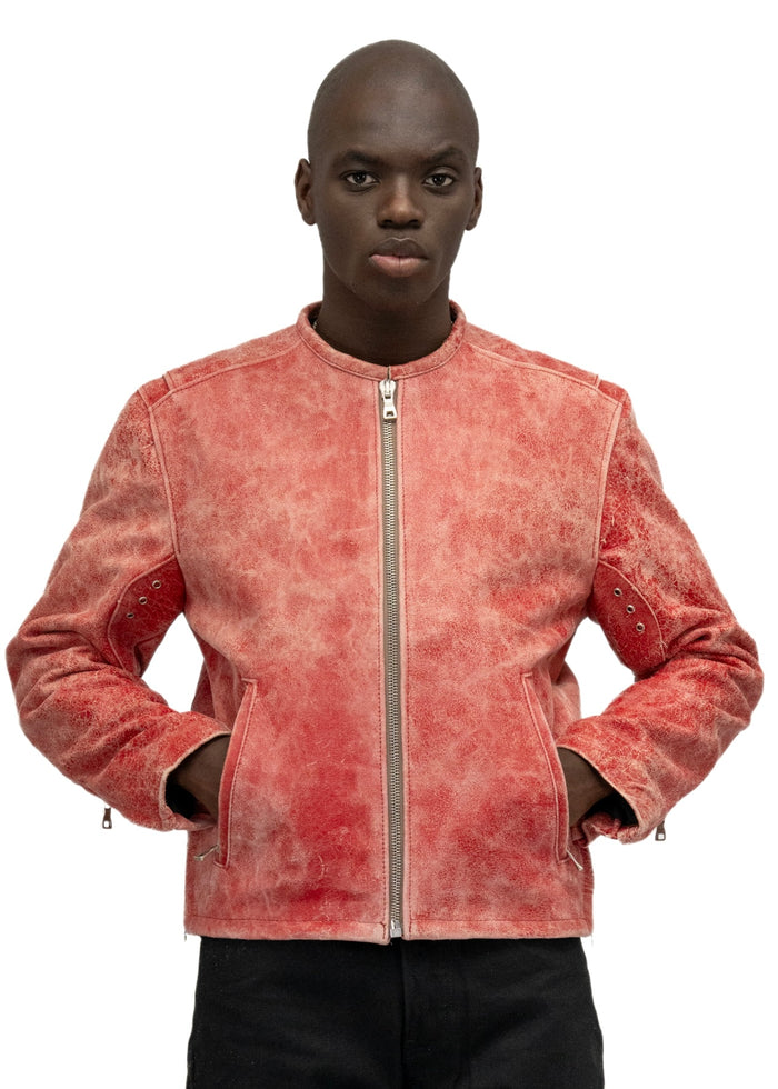 RED RACER CUT LEATHER JACKET