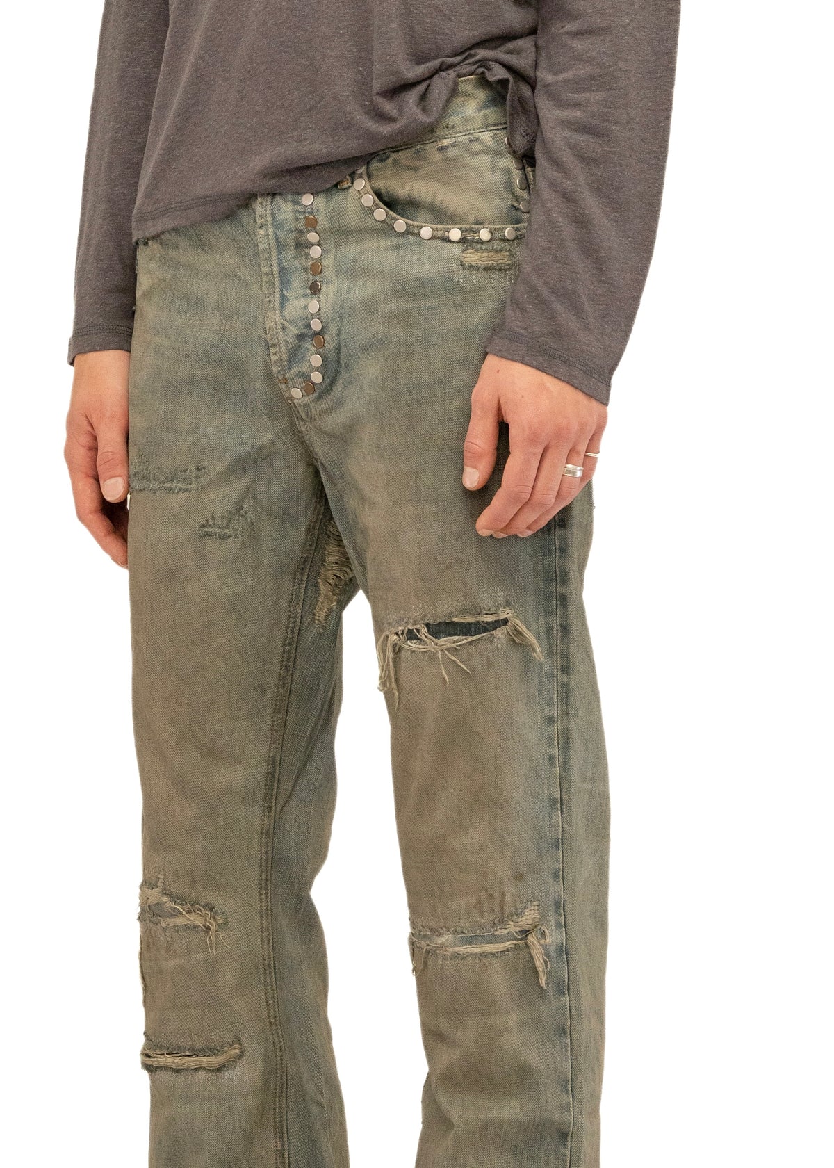 STUDDED SELVEDGE BOOTCUT DENIM